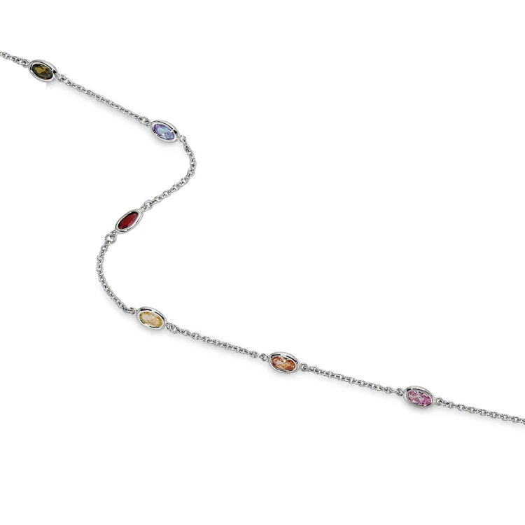 Necklaces for Gift Ideas-Platinum Finish Sterling Silver 18" Necklace with 18 Simulated Colored Stones