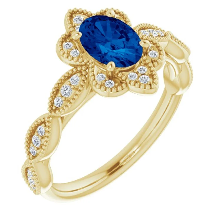 InsectRings-14K Yellow Lab-Grown Blue Sapphire & 1/8 CTW Natural Diamond Ring