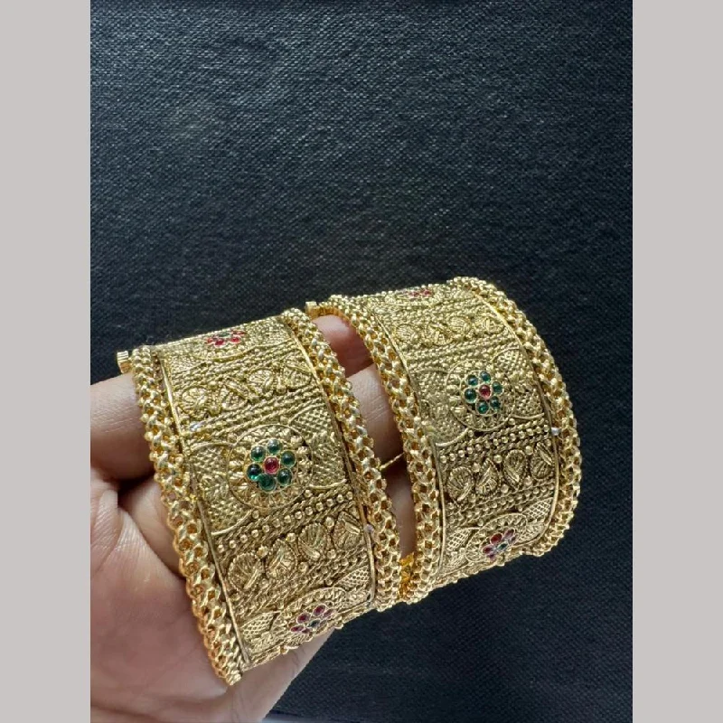 Bangles With Pearls-FS Collections Gold Plated Pota Stone Openable Bangles Set