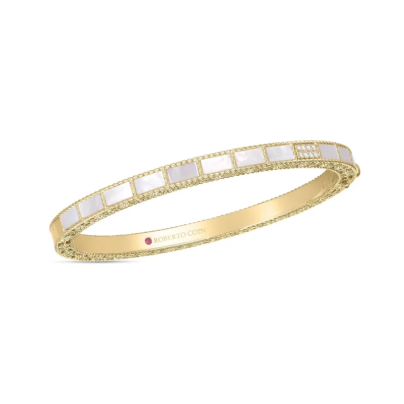 MapBracelets-Mosaic Diamond Accent & Mother of Pearl Bangle