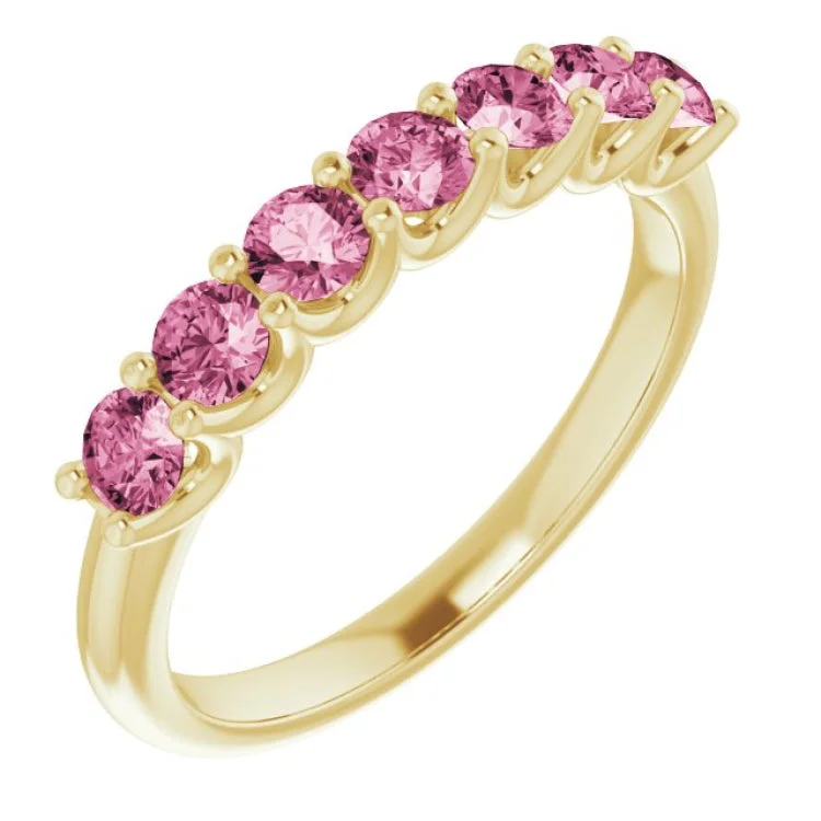 DesertRings-14K Yellow Natural Pink Tourmaline Anniversary Band