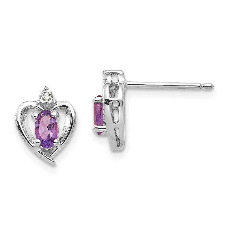 Wedding Earrings for Bridesmaids-Black Earrings-14k White Gold Diamond & Genuine Amethyst Heart Stud Earrings