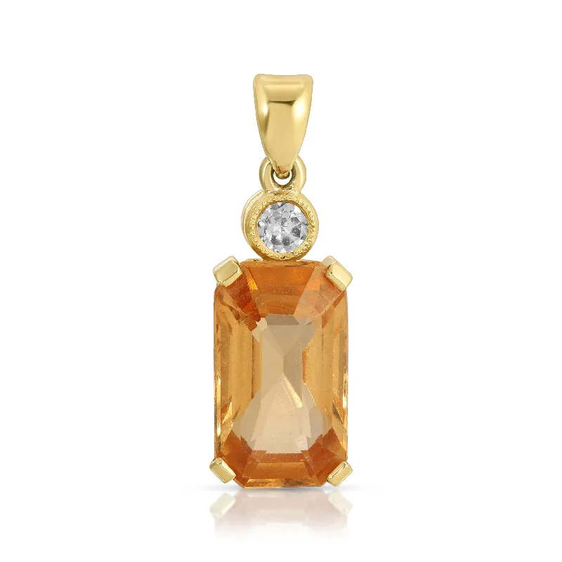 Antique Style Pendant Necklaces-Hessonite Garnet Pendant Necklace with Diamond