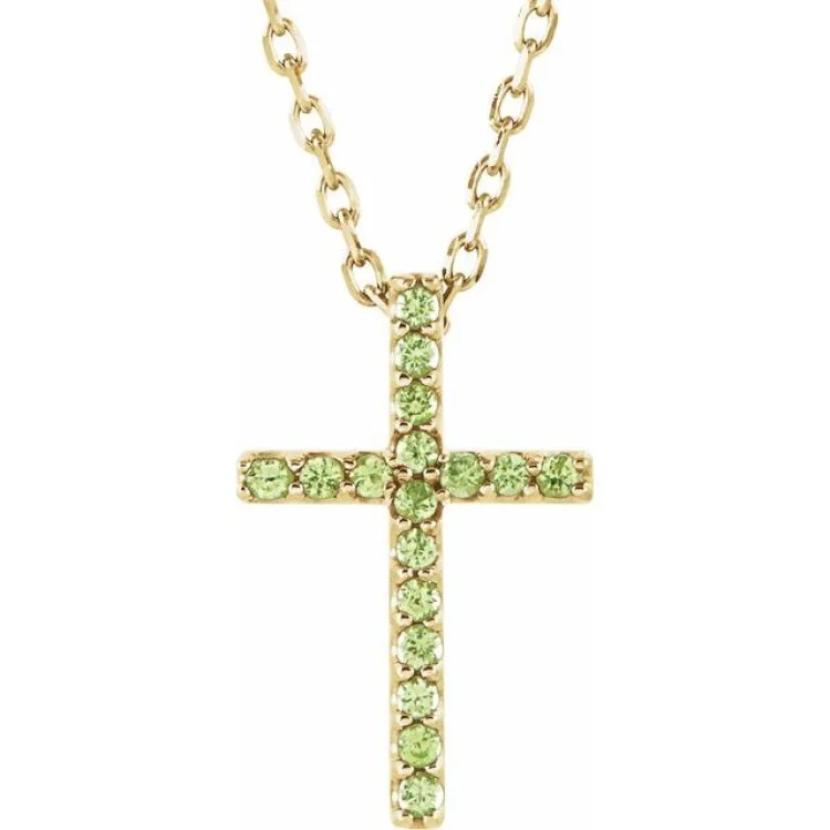 Boho Chic Necklaces-14K Yellow Natural Peridot Petite Cross 16" Necklace