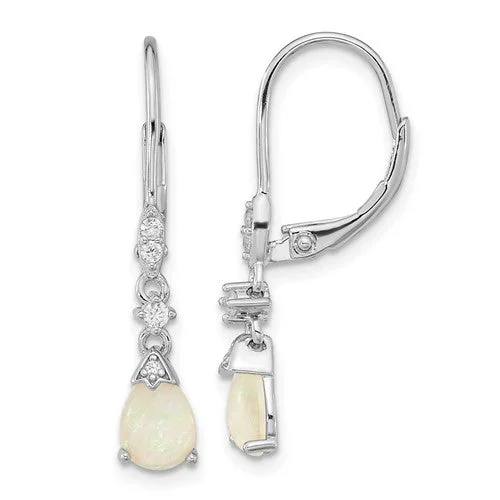 Small Drop Earrings-Ethnic Earrings-Cheryl M Sterling Silver Created Opal And CZ Leverback Earrings