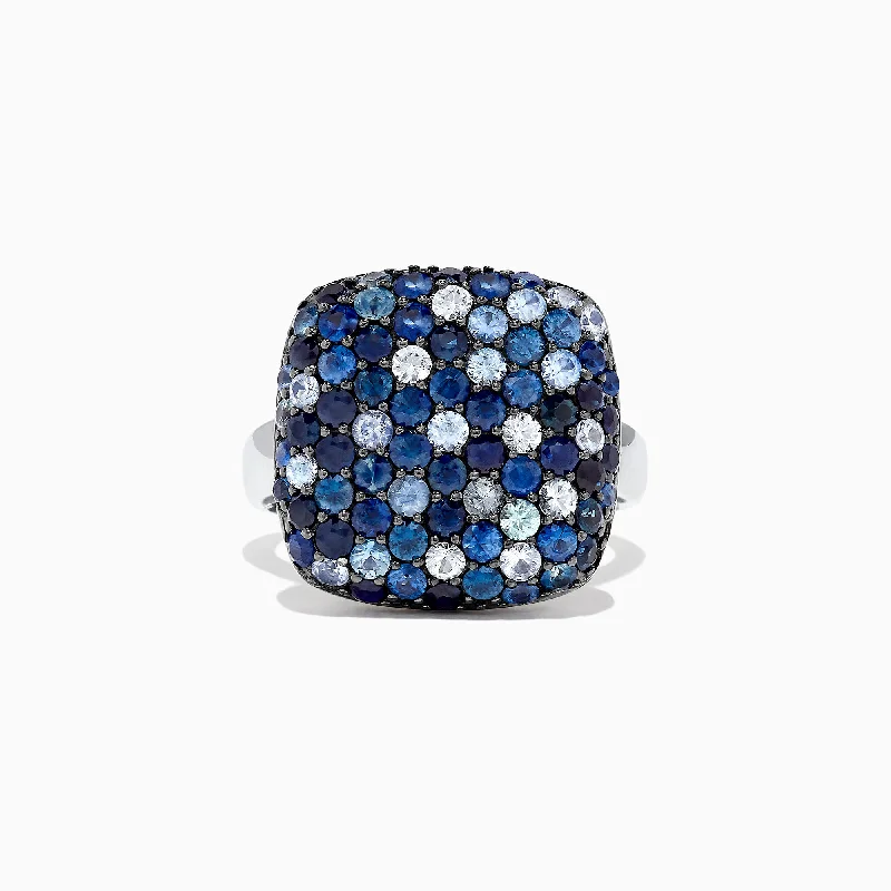 ArtisanRings-Splash Sterling Silver Blue Sapphire Square Ring, 3.22 TCW