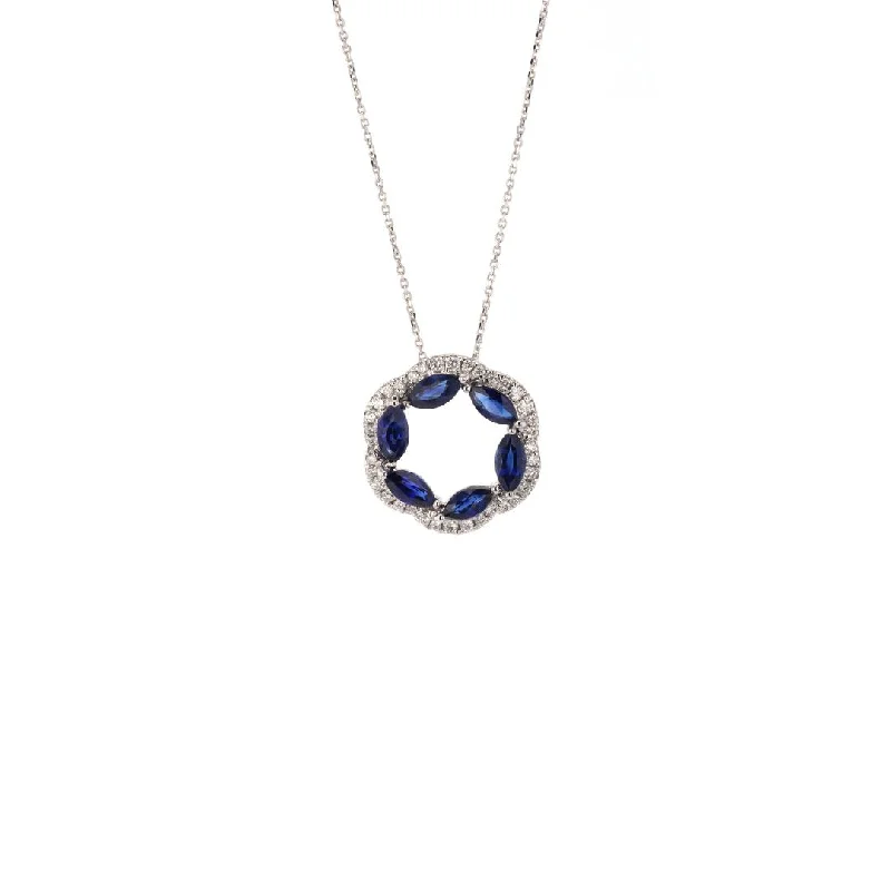 Colorful Bead Necklaces-Blue Sapphire & Diamond Pendant Necklace | M10278613