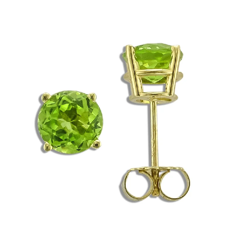 Intricate Earrings-Rhinestone Earrings-14KT YELLOW GOLD 1.70 CTW ROUND PERIDOT EARRINGS