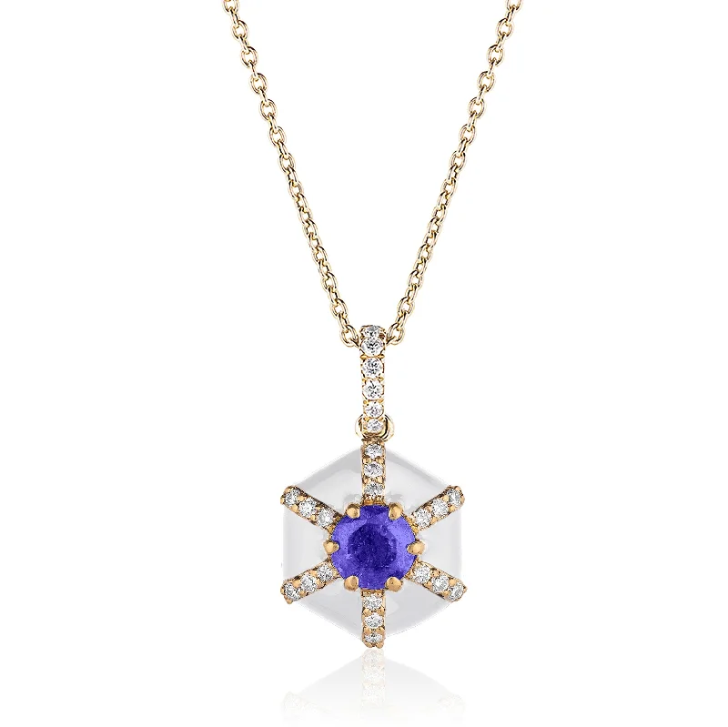 Sparkly Necklaces for Parties-Tanzanite Diamond Hexagon Pendant Necklace