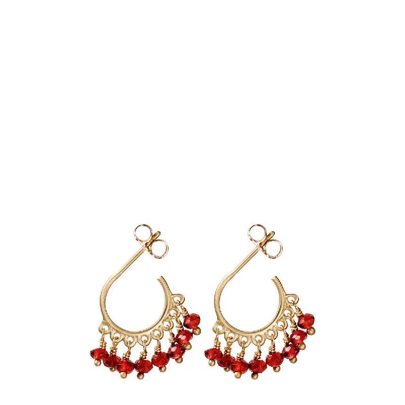 Natural Stone Earrings-Elegant Hoop Earrings for Women-10K Gold Small Fine Garnet Beaded Hoop Earrings