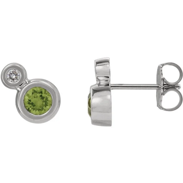 Silver Drop Earrings-Pretty Earrings-14KT GOLD 1/4 CTW PERIDOT & .03 CTW DIAMOND BEZEL EARRINGS