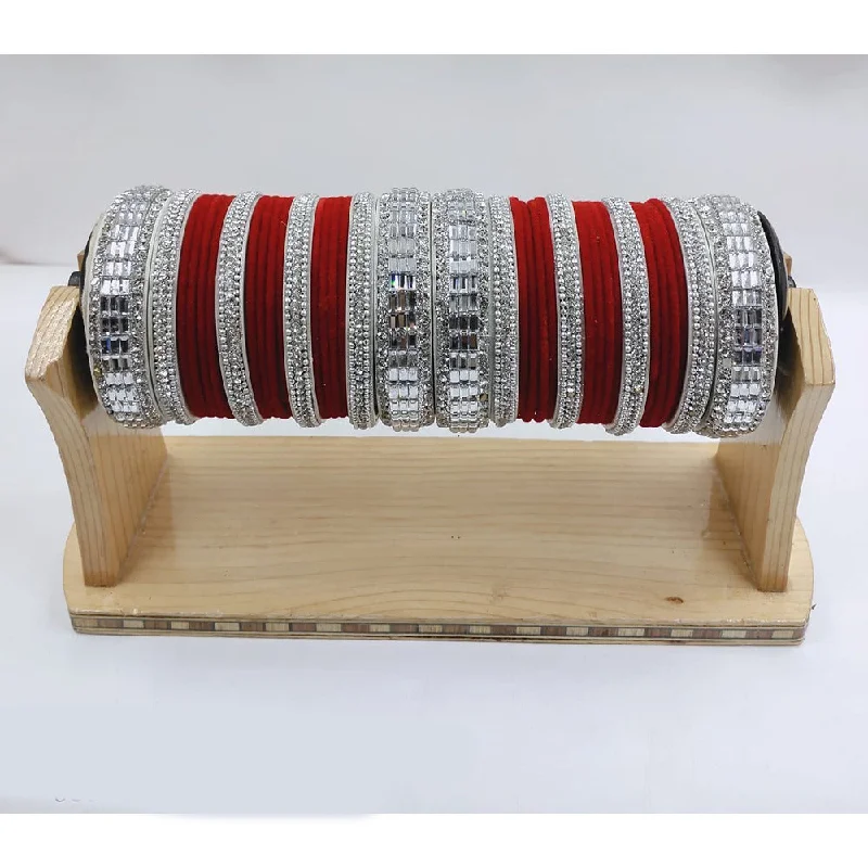 Pearl Bangles For Elegant Look-Akruti Collection Silver  Plated Velvet Bangles Set