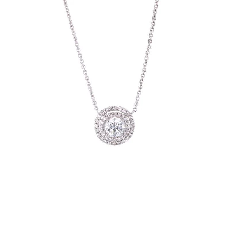 Handmade Gemstone Necklaces-1.25 ct Diamond with 0.44ctw Double Halo Diamond Pendant Necklace