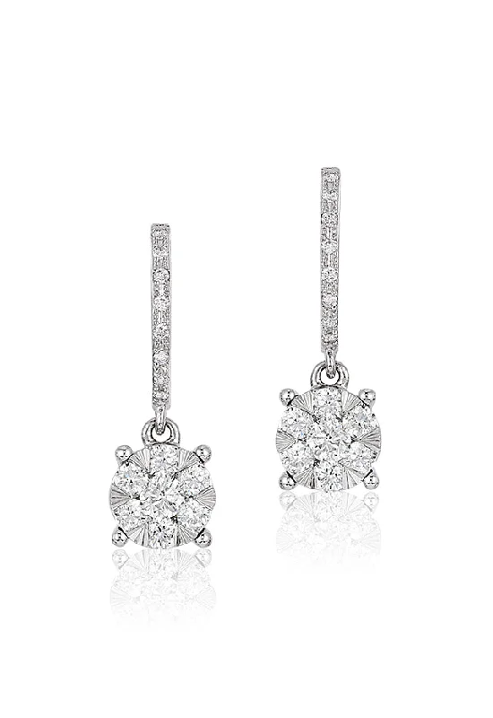 Bohemian Earrings-Full Hoop Earrings-Bouquet 14K White Gold Diamond Cluster Drop Earrings, 0.50 TCW