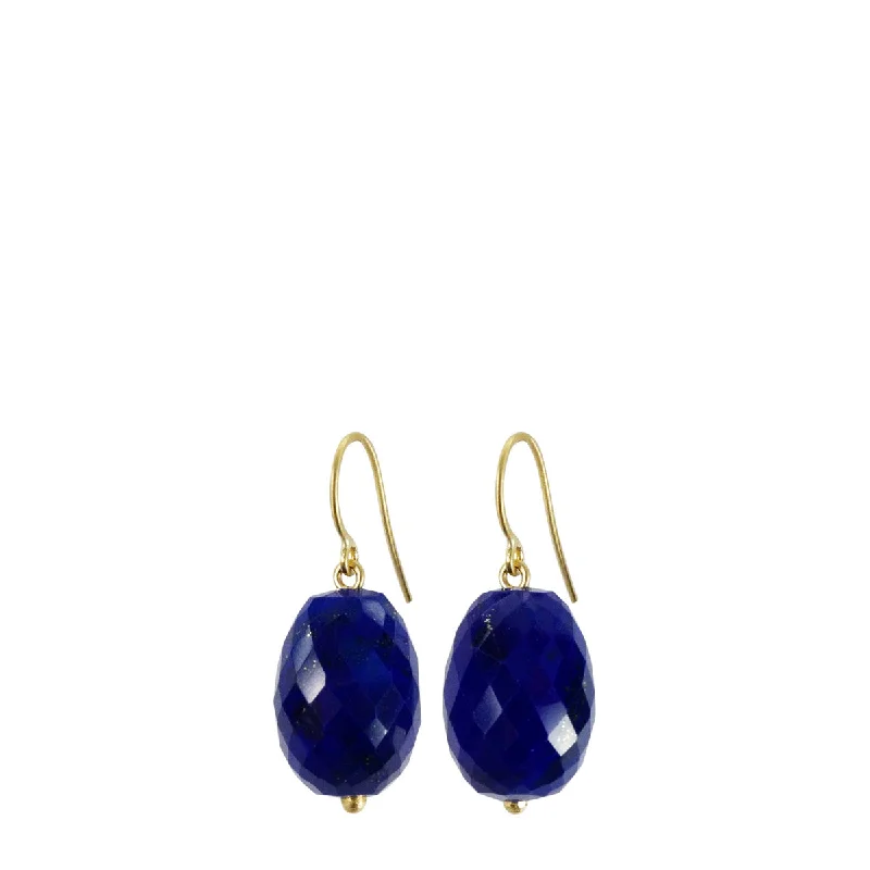 Sparkly Stud Earrings-Wedding Drop Earrings-18K Gold Medium Faceted Lapis Bead Drop Earrings