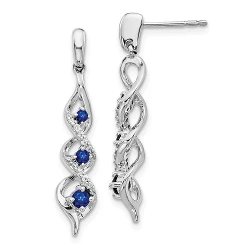 Jewel Earrings-Cute Stud Earrings-14KT GOLD 0.43 CTW SAPPHIRE & 0.12 CTW DIAMOND DANGLE TWIST EARRINGS