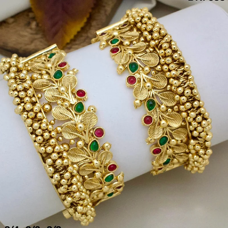 Bangles For Cultural Festivals-JCM Gold Plated Pota Stone And Pearls Openable Bangles Set