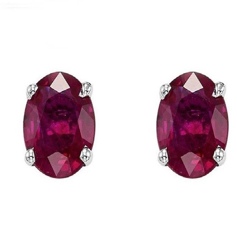 Trendy Gold Earrings-Lightweight Drop Earrings-14KT WHITE GOLD OVAL RUBY EARRINGS