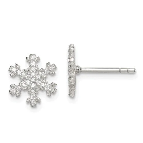 Casual Earrings-Silver Earrings-Sterling Silver CZ Snowflake Post Stud Earrings