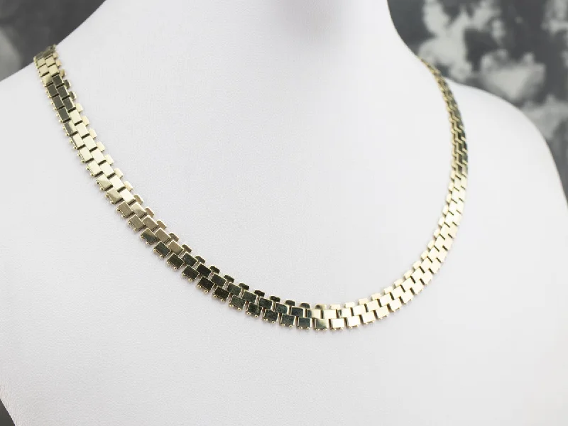 Classic Silver Necklaces-Bold Gold Flat Link Necklace