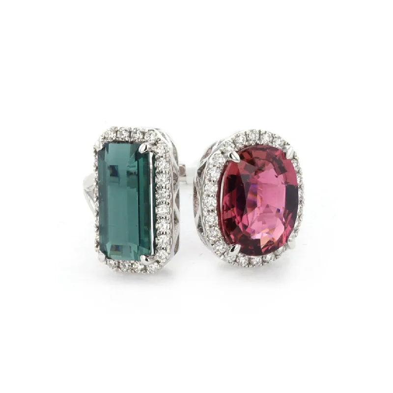 AdjustableRings-Pink & Green Tourmaline with Diamond Halo Ring