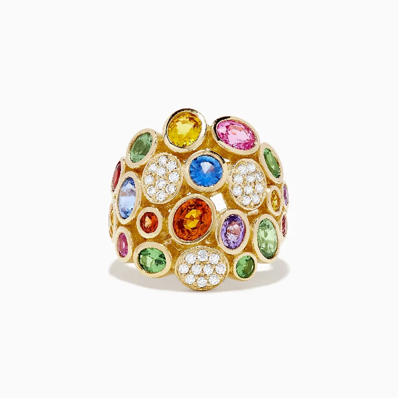 CelticRings-Watercolors 14K Yellow Gold Multi Sapphire and Diamond Ring