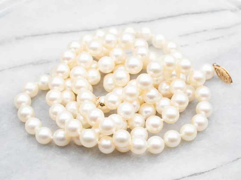 Classic Silver Necklaces-Long Saltwater Pearl Beaded Necklace