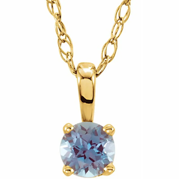 Zodiac Necklaces for Women-14K Yellow 3 mm Lab-Grown Alexandrite Youth Solitaire 14" Necklace