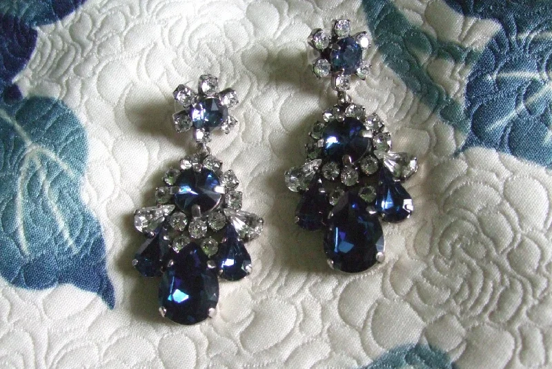 Iridescent Drop Earrings-Summer Earrings-Sapphire Earrings Blue Crystal Statement Chandelier Pierced