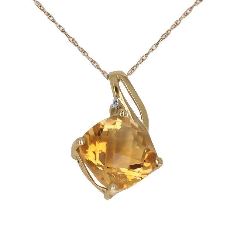 Custom Nameplate Necklaces-Cushion Cut Citrine Necklace With Diamonds