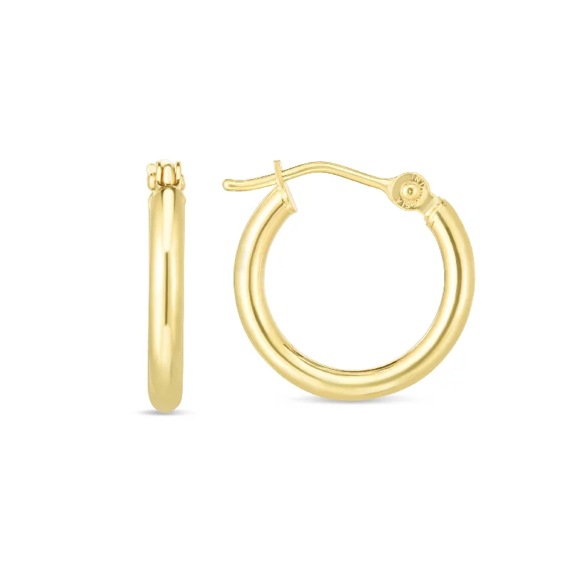 Small Dangle Earrings-Multi-Layer Earrings-14K Gold 2mm Wide 15mm Hoop Earrings