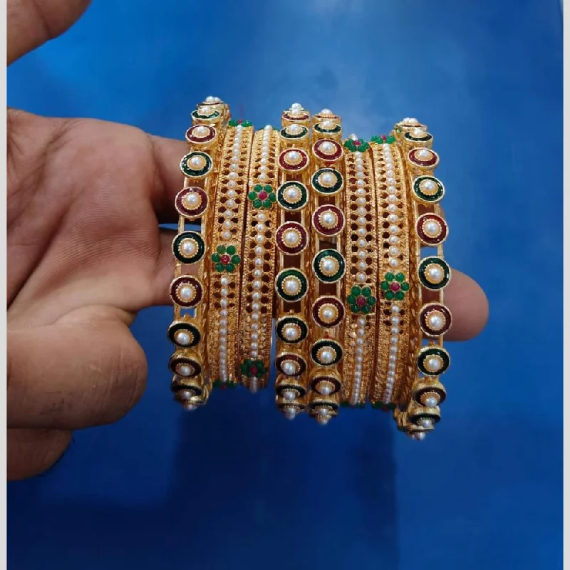 Custom-Made Bangles For Anniversary Gifts-Pooja Bangles Gold Plated Pearls Bangle  Set