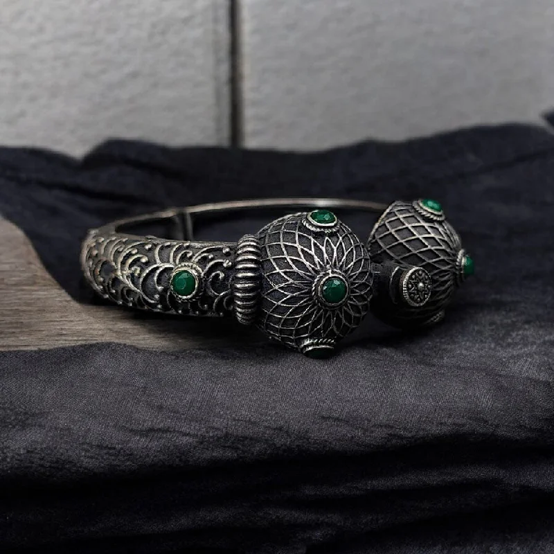 Contemporary Bangles For Fashionistas-Maharani Jewels Oxidised Plated Pota Stone Openable Bangle