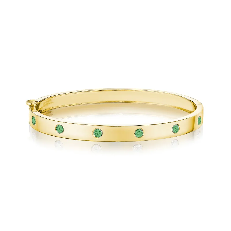 CharmBracelets-18k Yellow Gold Round Emerald Deco Bangle