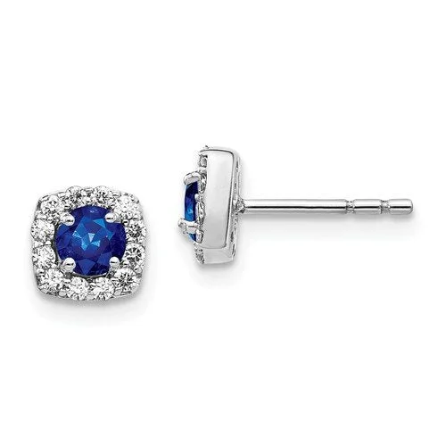 Customised Earrings-Initial Earrings-14KT WHITE GOLD 0.40 CTW SAPPHIRE & 0.20 CTW DIAMOND CUSHION HALO EARRINGS