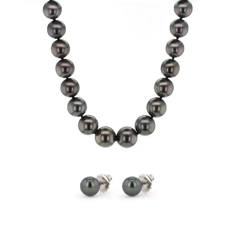 Adjustable Length Necklaces-Black Cultured Pearl Necklace & Earrings