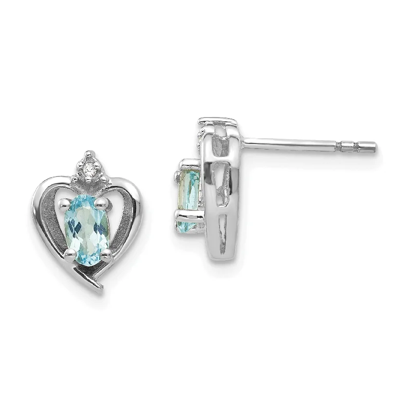 Party Drop Earrings-Butterfly Earrings-14k White Gold Diamond & Genuine Blue Topaz Heart Stud Earrings