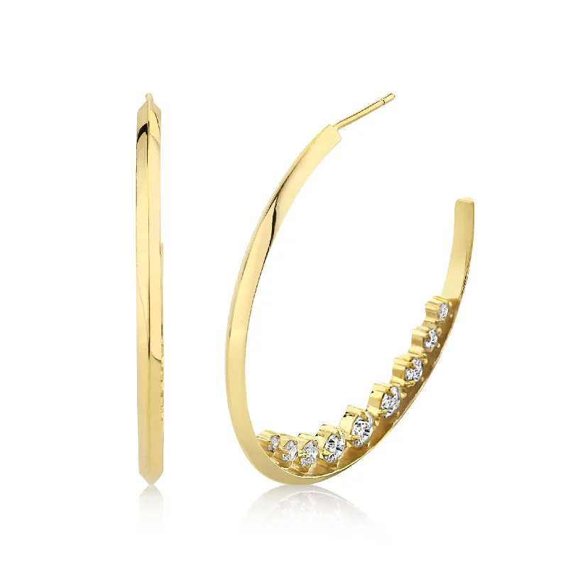 Golden Earrings-Bright Gold Earrings-Eclat Graduated Diamond Hoops