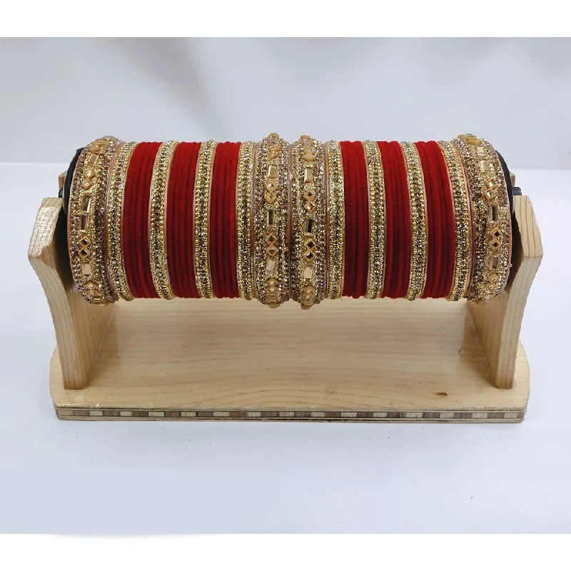 Bangles With Charms For Luck-Akruti Collection Gold Plated Velvet Bangles Set