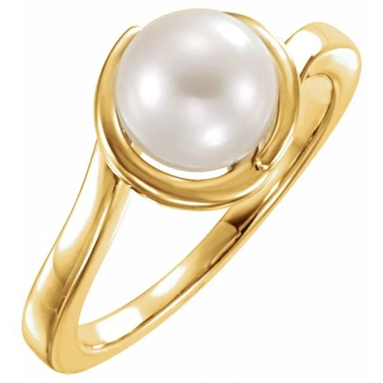 PalladiumRings-14K Yellow Cultured White Freshwater Pearl Ring