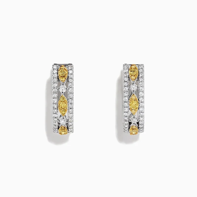 Fashion Earrings-Classic Gold Earrings-Canare 14K White Gold 5/8"Yellow Diamond Hoop Earrings, 0.67 TCW