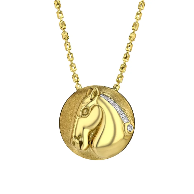 Stylish Jewelry Necklaces-Roman Horse Medallion Necklace with Diamonds