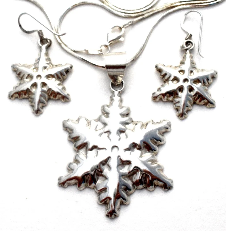 Colorful Gemstone Necklaces-Sterling Silver Snowflake Necklace Set