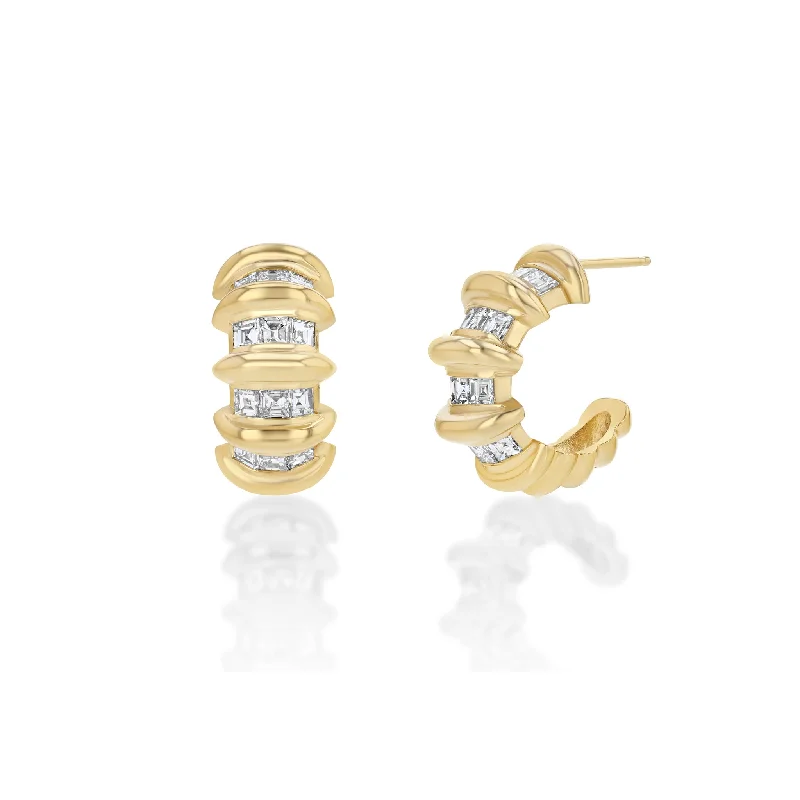 Artistic Stud Earrings-Pearl Stud Earrings for Brides-Multi Row Fluted Bar Carre hoops