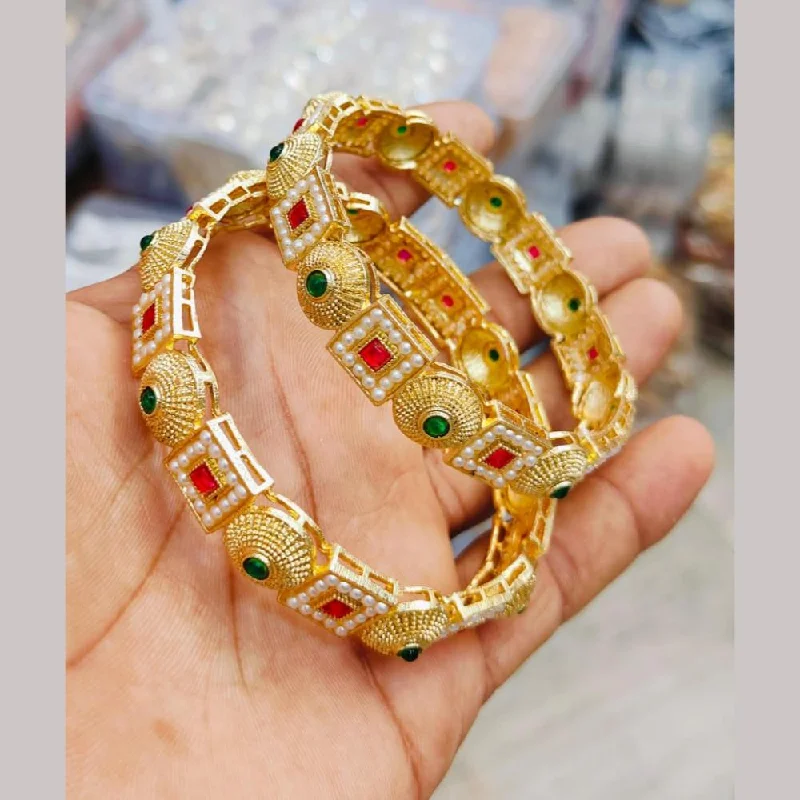 Traditional Bangles For Weddings-Manisha Jewellery Gold Plated Pota Stone Bangles Set