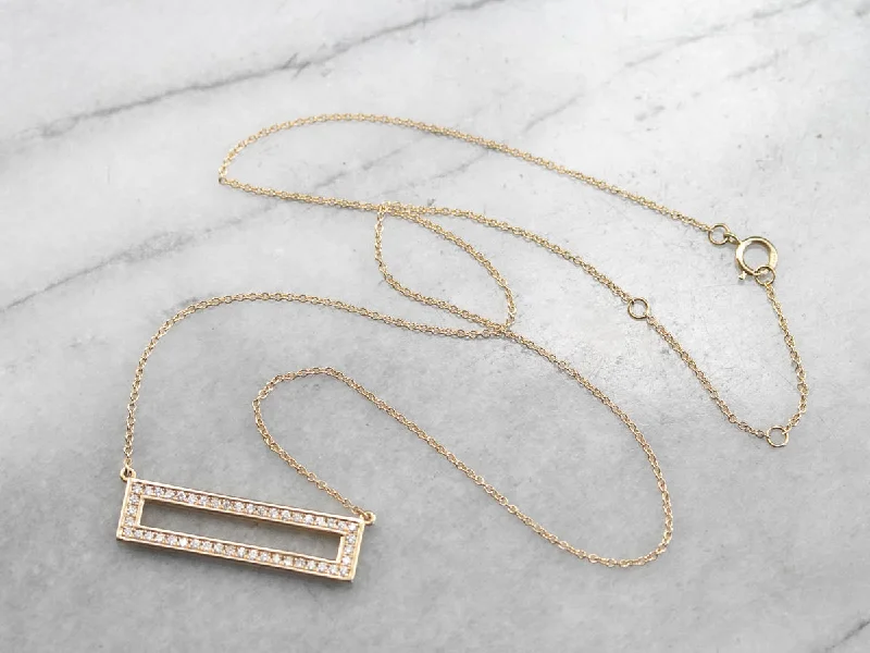 Engraved Gold Necklaces-Modernist Diamond Necklace in Yellow Gold