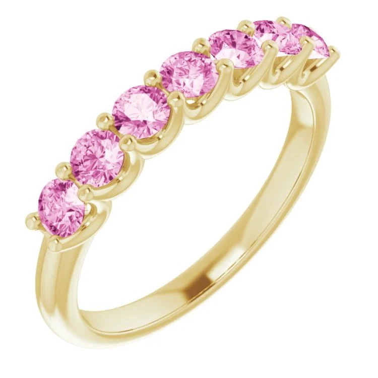 HaloRings-14K Yellow Natural Pink Sapphire Anniversary Band