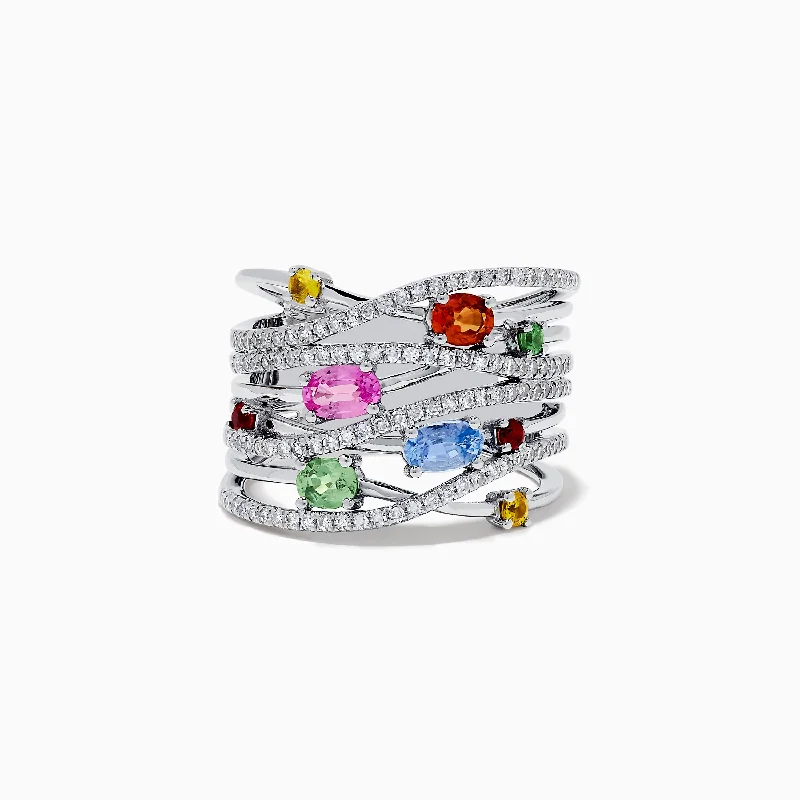 FreedomRings-Watercolors 14K White Gold Multi Sapphire and Diamond Crossover Ring