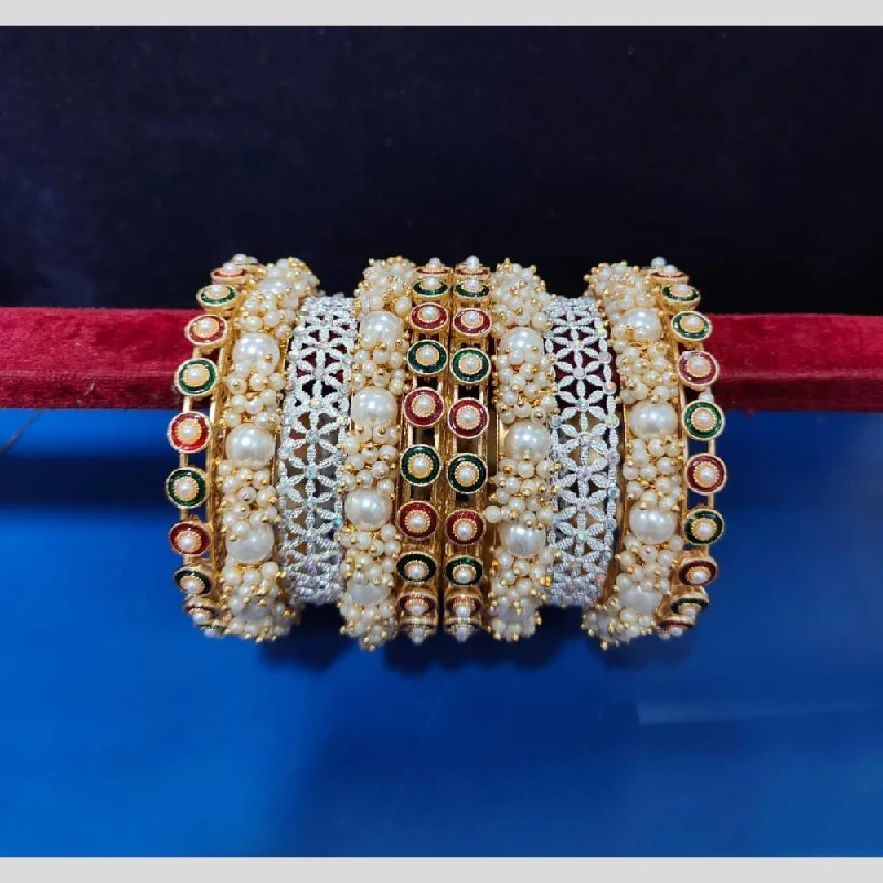 Bangles For Ethnic Dress Matching-Pooja Bangles  Austrian Stone And  Pearls Bangle  Set