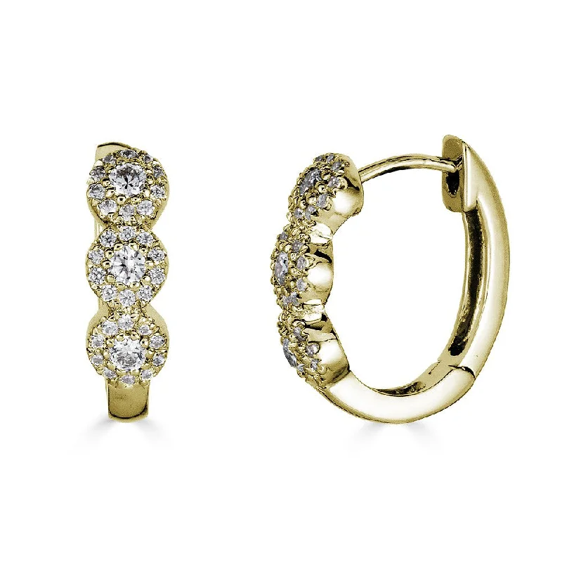 Soft Earrings-Beaded Hoop Earrings-EMILIQUE 14KT GOLD 0.40CTW HUGGIE HOOP HALO EARRINGS